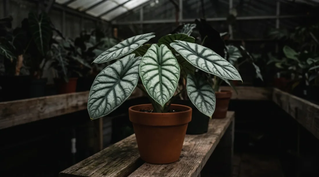 Алоказия «Дракон» с рельефными листьями, напоминающими чешую
